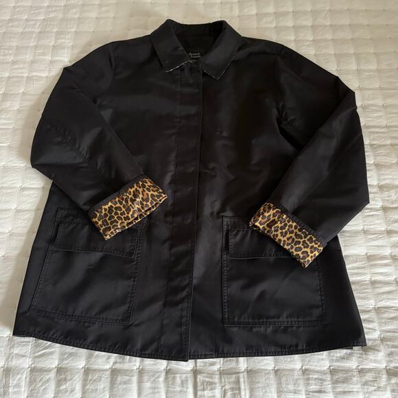 VTG Dennis Basso Nylon Barn Jacket Rain Coat Women's M | Black & Animal Print - Picture 5 of 12